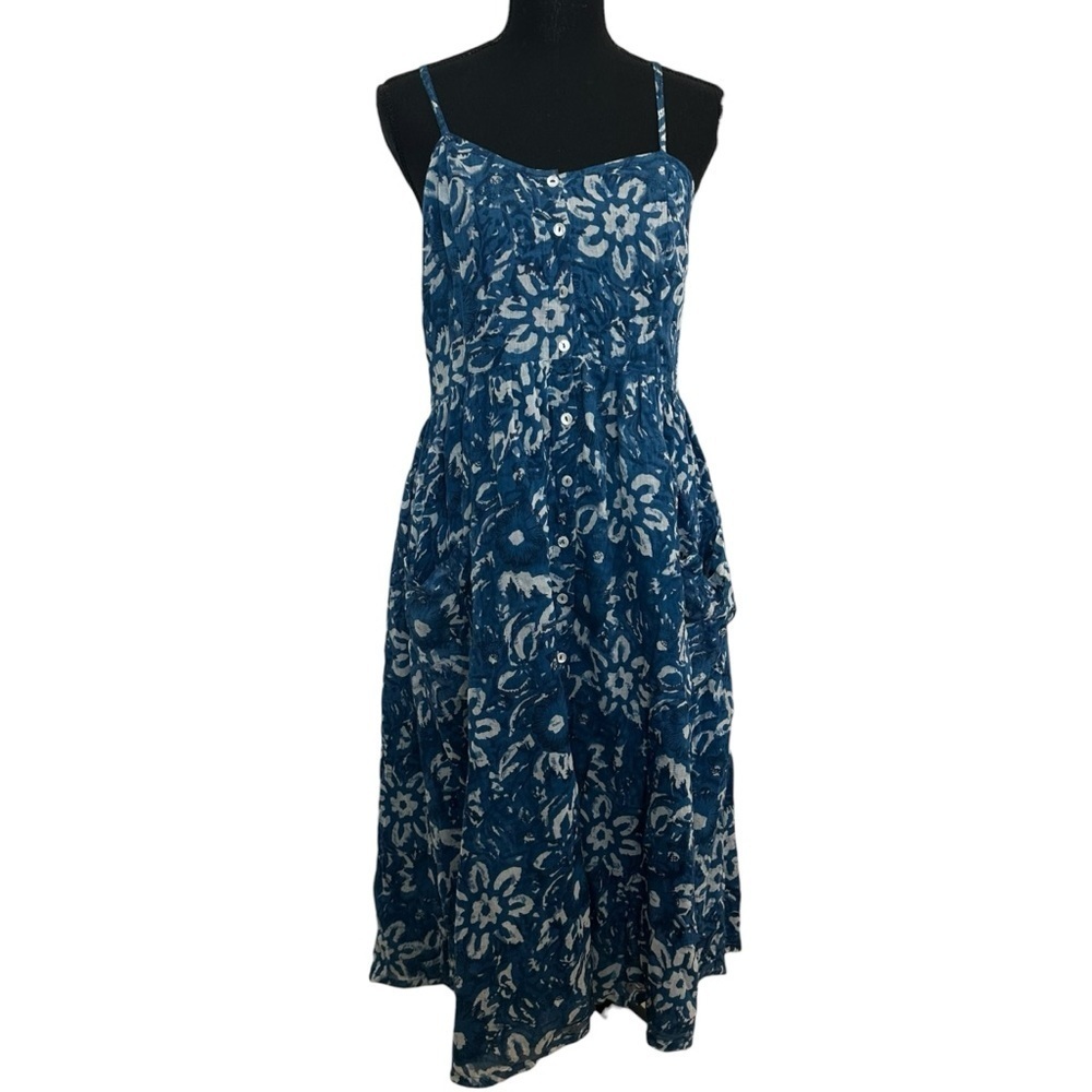 Fragonard Parfumeur Midi Dress Button Up Floral Cotton Summer Boho One Size
